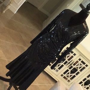 Oleg Cassini back zip sequin dress, black, some loose sequins, see close…